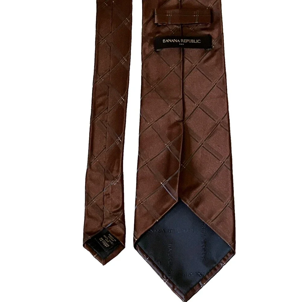Banana Republic Tie Iridescent Plaid Maroon Red Brown Silk Preppy Career